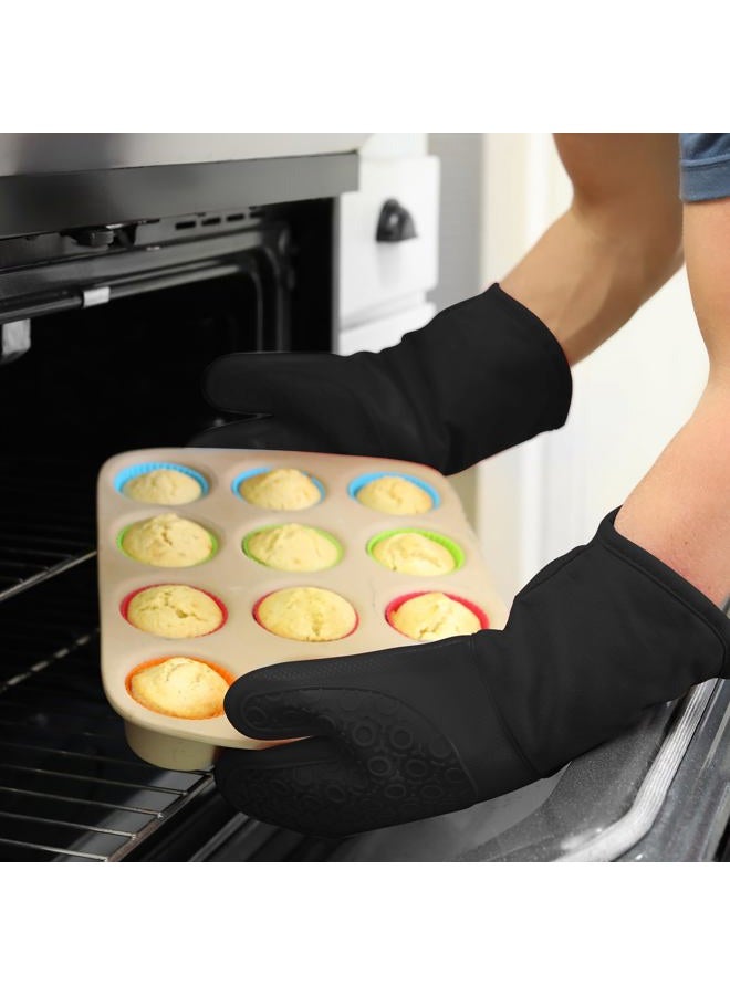 HOMWE Extra Long Professional Silicone Oven Mitt, Oven Mitts with Quilted Liner, Heat Resistant Pot Holders, Flexible Oven Gloves, 1 Pair (Black, 13.7 inch) - Image 4